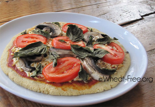 Wheat & gluten free Pizza with Fresh Basil, Tomatoes & Mushrooms recipe