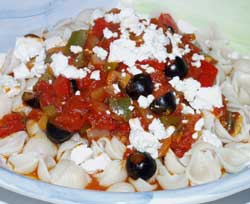 Wheat & gluten free Vegetable Sauce with Feta & Olives recipe